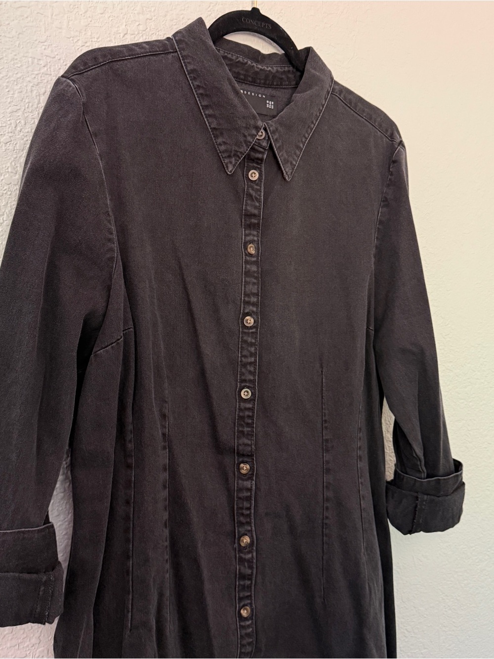 Women's Black Button-Front Denim Shirt Dress - Asos